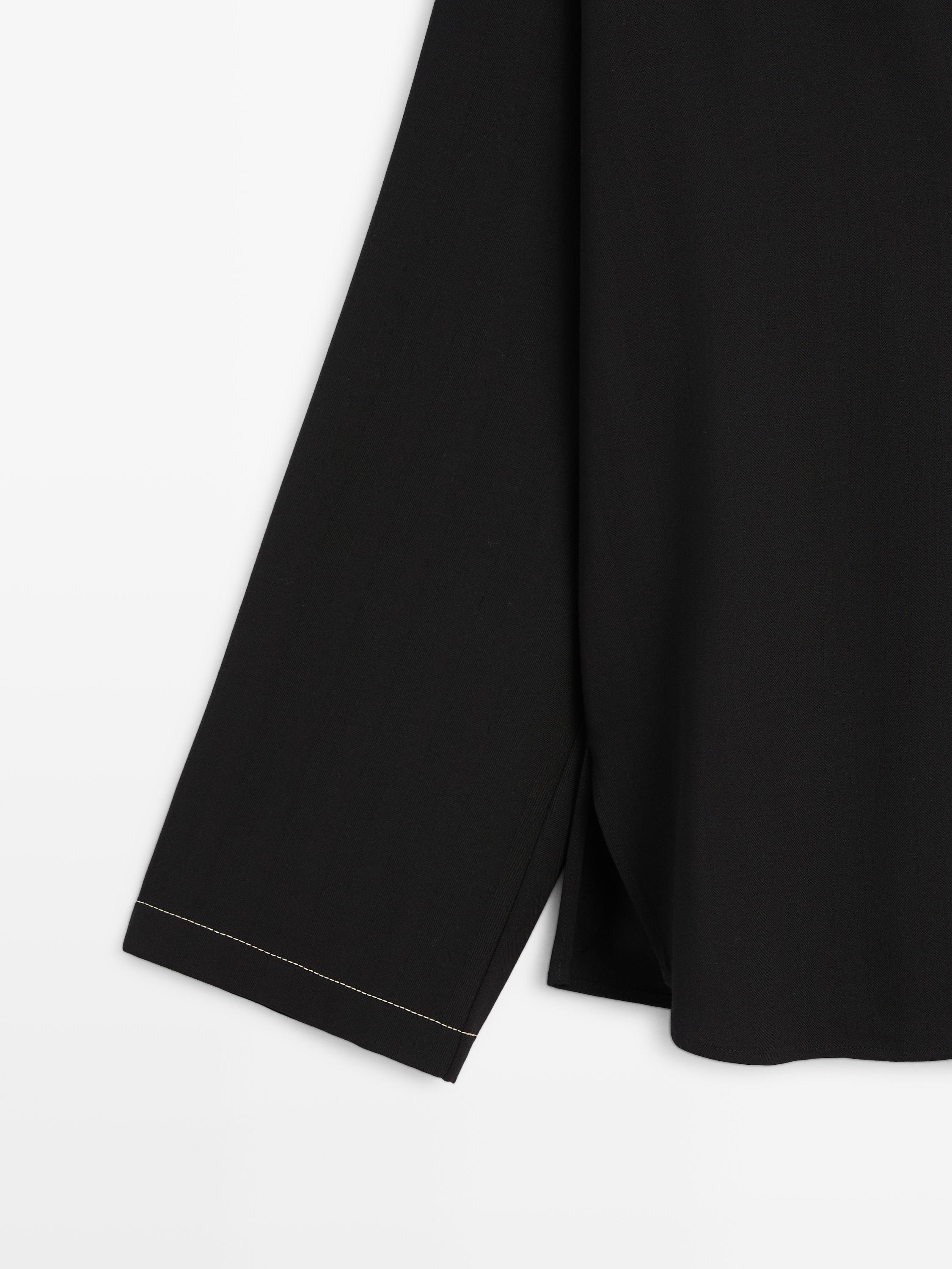 Surchemise fluide avec poche en laine mélangée